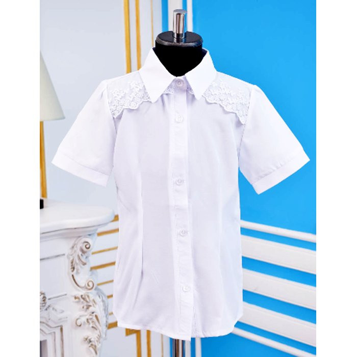 яяяБлузка для девочки (MULTIBREND) короткий рукав цвет белый арт.173207 размерный ряд 34/134-42/158