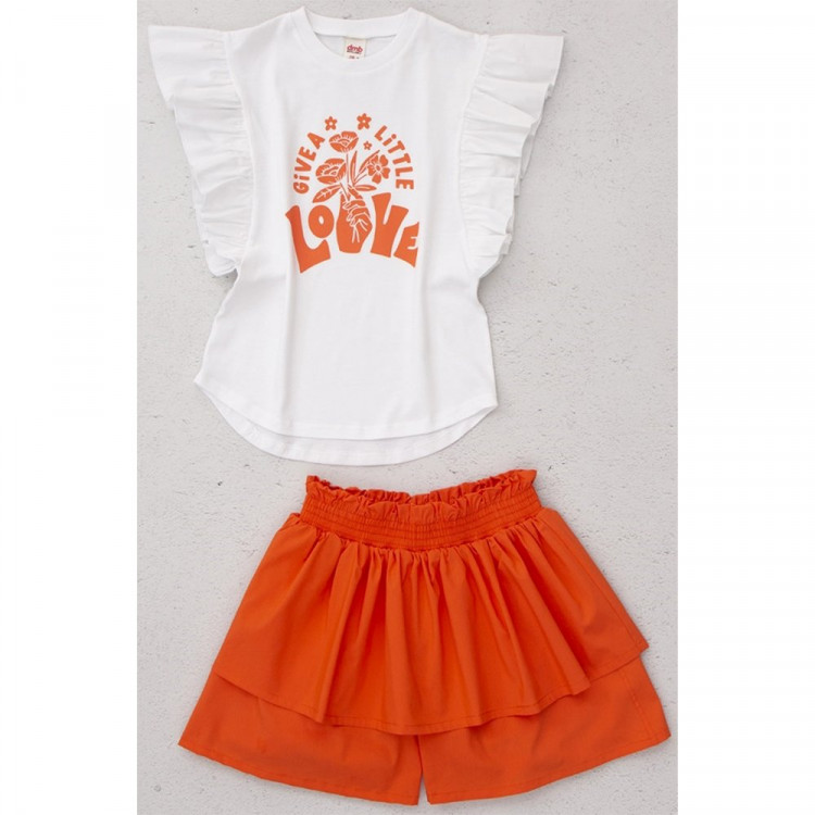 Костюм для девочки (DMB) артикул 2965 размерный ряд 28/104-32/128 (футболка+шорты) цвет оранжевый