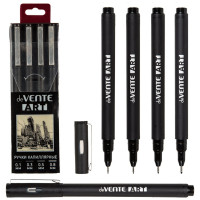 Набор ручек капиллярных 4 штуки (deVENTE) Art черные пластиковая коробка арт.5060302