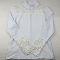 Джемпер для девочки трикотажный (Ликру) длинный рукав цвет белый арт.1014 Кружевница размерный ряд 32/128-36-140