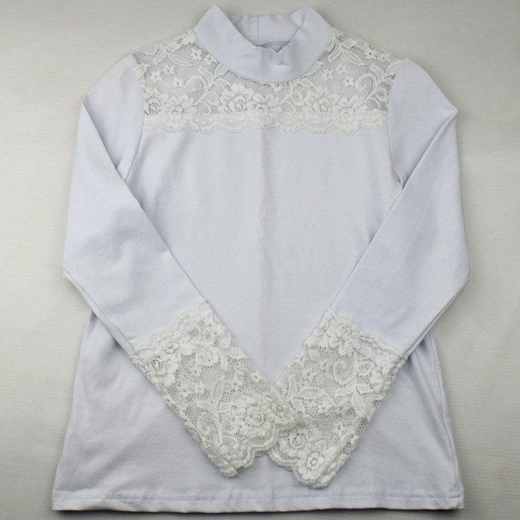 Джемпер для девочки трикотажный (Ликру) длинный рукав цвет белый арт.1014 Кружевница размерный ряд 32/128-36-140