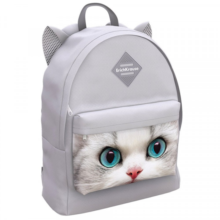 Рюкзак для девочек (ErichKrause) EasyLine Animals White Cat светло-серый 29x39x13 см арт.57281