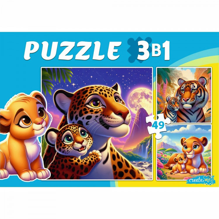 Пазл 3 в 1 Звери с детенышами (РК) 3 картинки по 49 элементов арт.П-3462