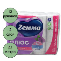Бумага туалетная 2-слоя втулка 12 рулонов в упаковке фиолетовая Zemma Сирень