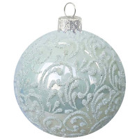 Шар стекло 8,5см "Вьюнок-веточка морозная" белый арт.КР-85-18470/1