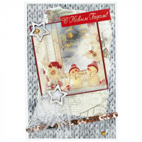 Открытка "С Новым Годом.Снеговики" ручная работа арт.5СО-00177