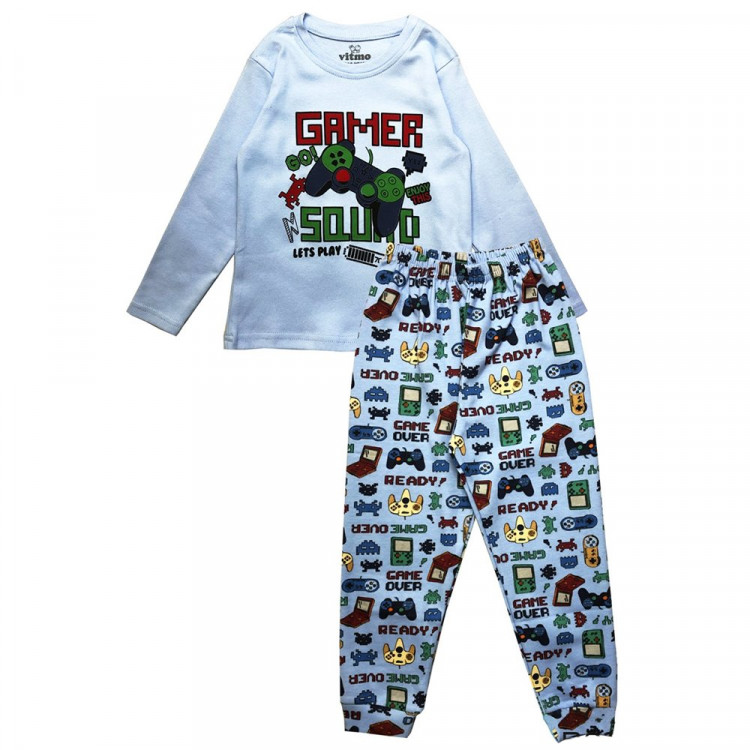 Пижама для мальчика артикул 32614 (лонгслив+штаны) размерный ряд 28/104-30/116 цвет голубой