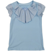 Джемпер для девочки трикотажный (Ликру) короткий рукав цвет голубой арт.0043 МИЛЕНУШКА  размерный ряд 36/146-44/164