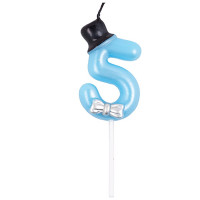 Свеча ЦИФРА "5" Цилиндр 6см цв.голубой перламутр арт.1502-6422