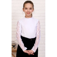 Джемпер для девочки трикотажный (Ликру) длинный рукав цвет белый арт.1077 ПРИНЦЕССА Школы.3 размерный ряд 32/128-36/140