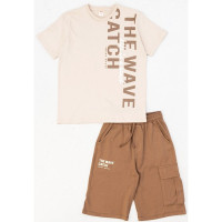 Комплект для мальчика арт.DMB 7516 размер 32/128-44/164 (футболка+шорты) цвет крем