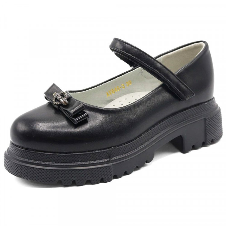 Туфли для девочки (Капли Эльфы) черные верх-искусственная кожа подкладка- искусственная кожа артикул wjp-AV645-3-1
