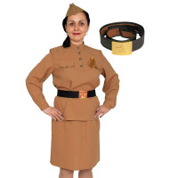 Костюм взрослый Солдаточка (пилотка,гимнастёрка,ремень,юбка) р.42-44 арт.1091.24-S