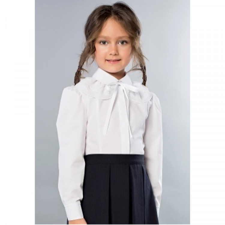 Блузка для девочки (Топтышка) длинный рукав цвет белый арт.5119 размерный ряд 32/128-40/152