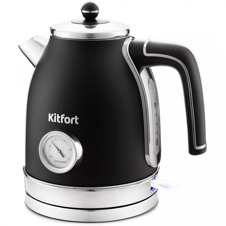 Чайник металлический 1,7л Kitfort, арт. KT-6102-1, черный с серебром, 1800-2150Вт