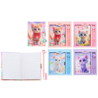 Блокнот А5 твердая обложка 48 листов (MC Basir) Котята с замочком + ручка ассорти арт.МС-7478