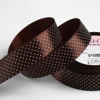 Лента подароч. атласная 25мм*25м цв.коричневый в белый горох арт.1902860