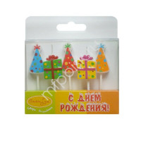 Свечи д/торта фигурные 05шт/наб. "Подарки, Колпачки" 07см арт.6026400
