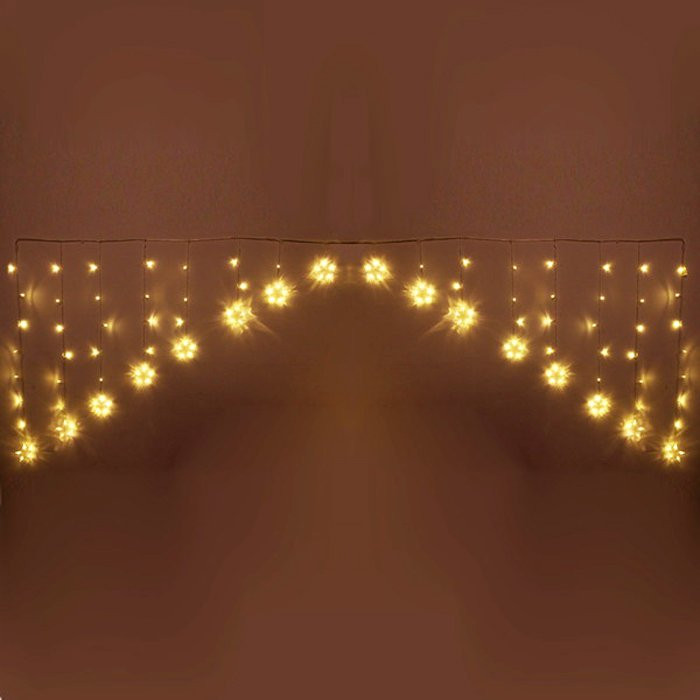 Гирлянда электрическая для дома занавес Бахрома 2,5*1/0,1м 136LED "Звезда" цвет теплый белый (светлый провод) (можно соединять) арт.183-0032