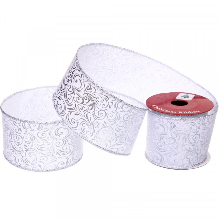 Лента новогодняя полиэстер на леске 6,3*270см "Торжество" цв.серебро арт.259-618