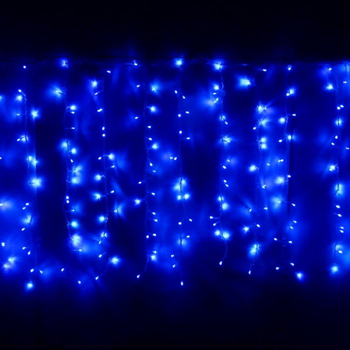 Гирлянда электрическая уличная занавес Дождь 1,5*2,5м 360LED цвет синий (светлый провод) арт.200-018