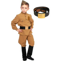 Костюм Д Солдатик (пилотка,гимнастёрка,ремень из кожзама, галифе, текстильные сапоги,георгиевский бант) р.110 арт.5098.23-XS