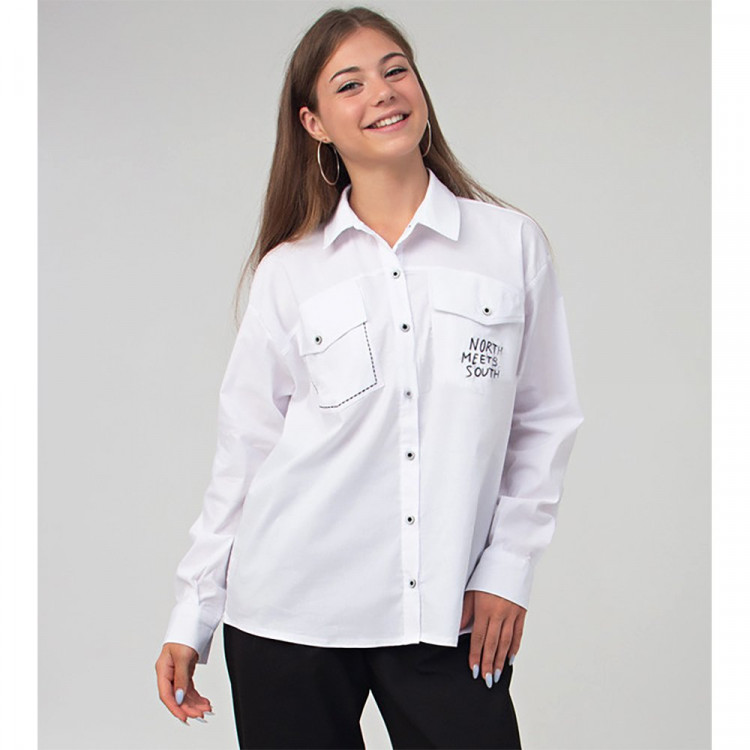 Блузка для девочки (LLF) длинный рукав цвет белый арт.3564 размерный ряд 36/140-48/176