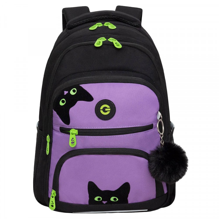 Рюкзак для девочек школьный (Grizzly) арт RG-362-4/2 черный-лаванда 30х39х20 см