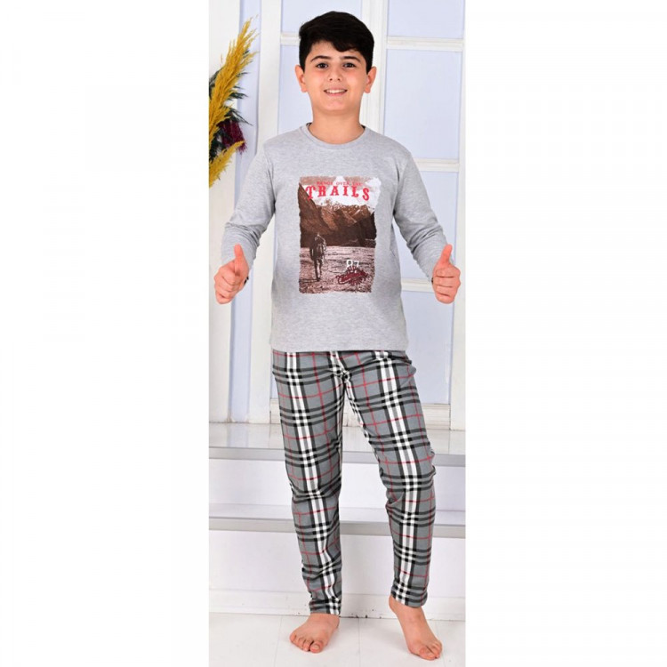 Пижама для мальчика артикул 35448 (лонгслив+штаны) размерный ряд 28/104-30/116 цвет меланж