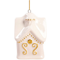 Украшение декор.подвеска фигурка (Серия фарфор) "Избушка" 07см цв.бел/золото арт.94952
