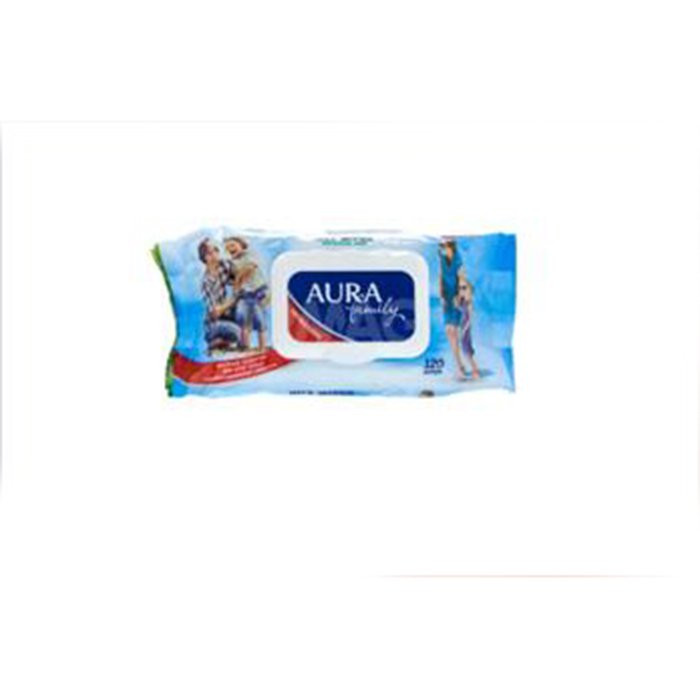 Салфетки влажные AURA Family 120 штук в пачке с крышкой антибактериальные