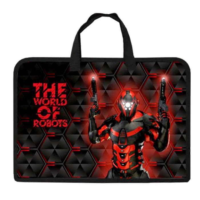 Сумка пластик А4 (Оникс) на молнии ручка-тесьма арт ПТ-14 Робот красный