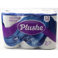 Бумага туалетная 3-слоя втулка 12рул/уп 13,68м белая Plushe Super Light (Ст.8)