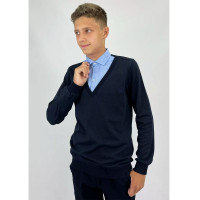 Джемпер-обманка для мальчика (UNIKKIDS) арт.UK-1026 размерный ряд 30/122-46/170 цвет темно-синий с голубым воротом