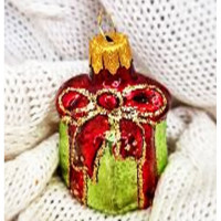 Украшение декоративное стекло 06см "Подарок" зелёный п/у арт.ФУ-167/4