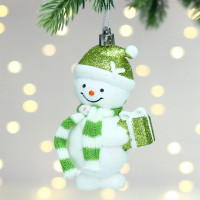 Фигурка на ёлку пластик 12см "Снеговик в шарфике" цв.салатовый арт.107-6150