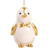 Украшение декор.подвеска фигурка (Серия фарфор) "Пингвин" 08,2см цв.бел/золото арт.94950