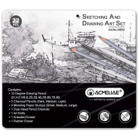 Набор для рисования и скетчинга (ACMELIAE) 22 предмета металлический футляр арт.44054