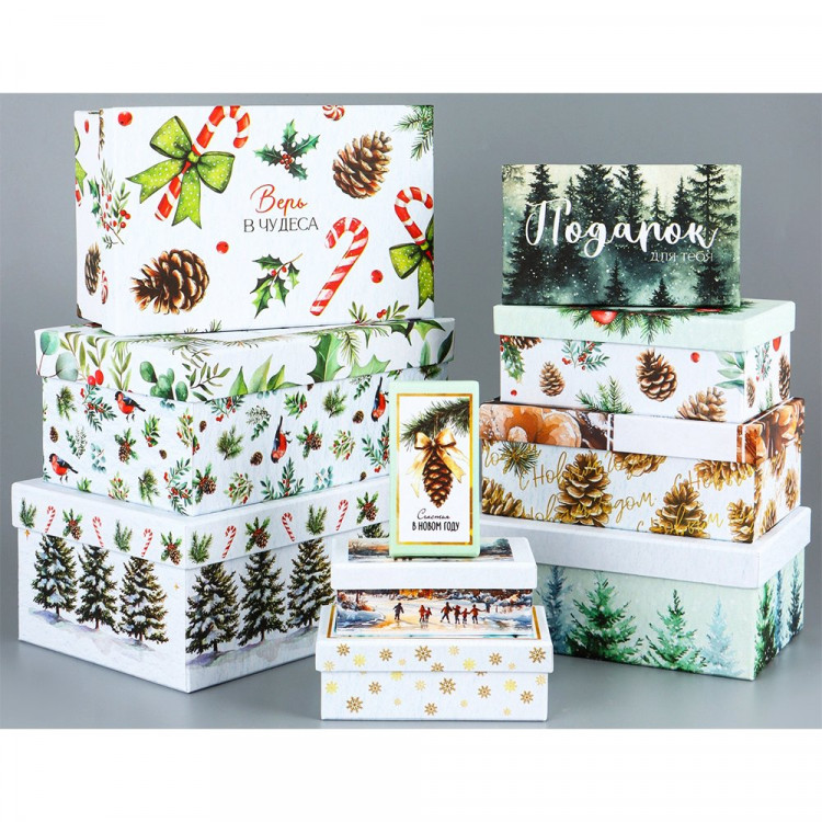 Набор подарочных коробок 10в1 " Новогодние мечты", мал.12*06– больш. 19*30см арт.10894153