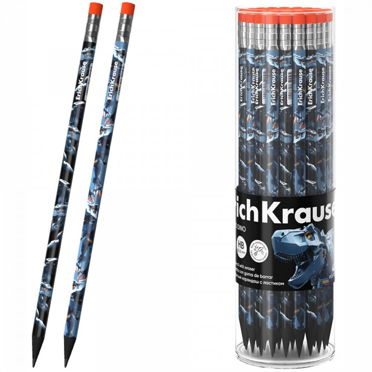 Карандаш ч/г ErichKrause с ластиком Techno Dino HB круглый корпус арт.65204 (Ст.42)