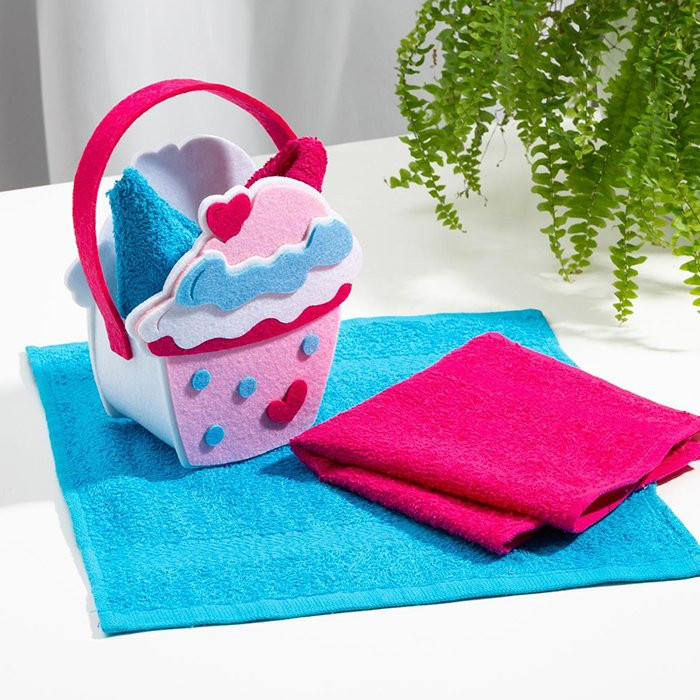 Полотенце сувенирное 2шт/наб. 30*30см "Пирожное" в корзинке арт.5516739