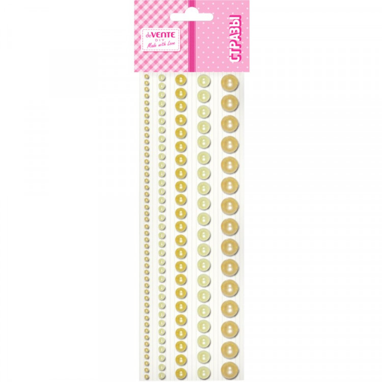 Наклейки-стразы акриловые deVENTE Жемчужины круглые бело-желтые 5 размеров арт.8002551