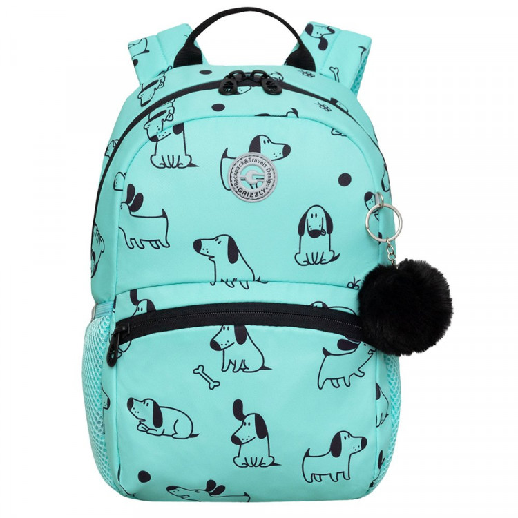Рюкзак для девочек (Grizzly) арт.RO-470-2/1 собачки на мятном 25х35,5х11см