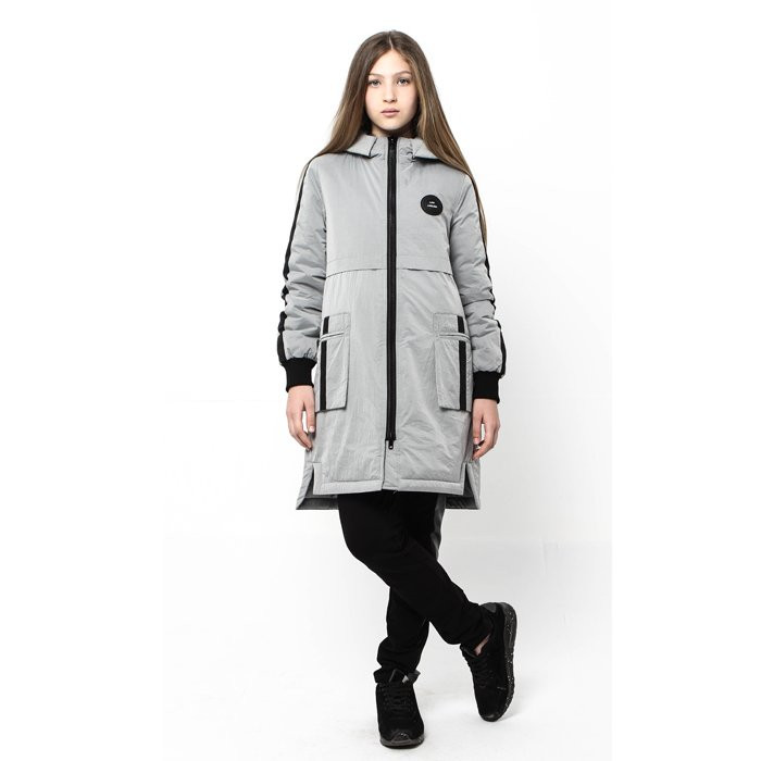 яяяПлащ осенний для девочки (RIONA) арт.Дэна размерный ряд 34/140-44/170 цвет серый металик