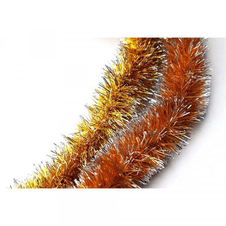 Мишура 2м №25 50мм Норка цвет золото с цветными кончиками