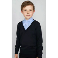 Джемпер-обманка для мальчика (UNIKKIDS) арт.BUCU-2046/3046 размерный ряд 30/122-46/170 цвет темно-синий с белым воротом