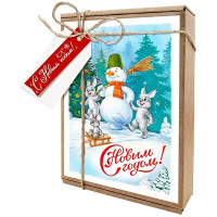Набор д/упаковки "Ретро.Зимнее веселье" (наполн.открыт.бечевка,2бирки) 17*13*4см арт.93,072,00