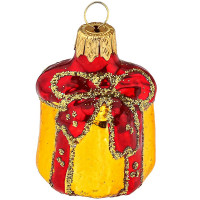 Украшение декоративное стекло 06см "Подарок" золото п/у арт.ФУ-167/1