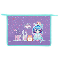 Папка школьная для труда А4 на молнии 2 отделения (Hatber) Девочка-кошка арт.AMt_07063