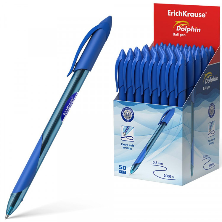 Ручка шар. проз.корп. рез.упор (ErichKrause) Dolphin Stick&Grip Classicl синий, 1.2мм, игла арт.48188 (Ст.50)